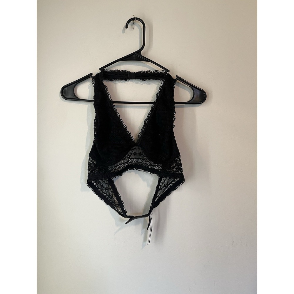 Victorias Secret Halter Neck Lace Bralette Black Size Large Light Weight Sexy‎
